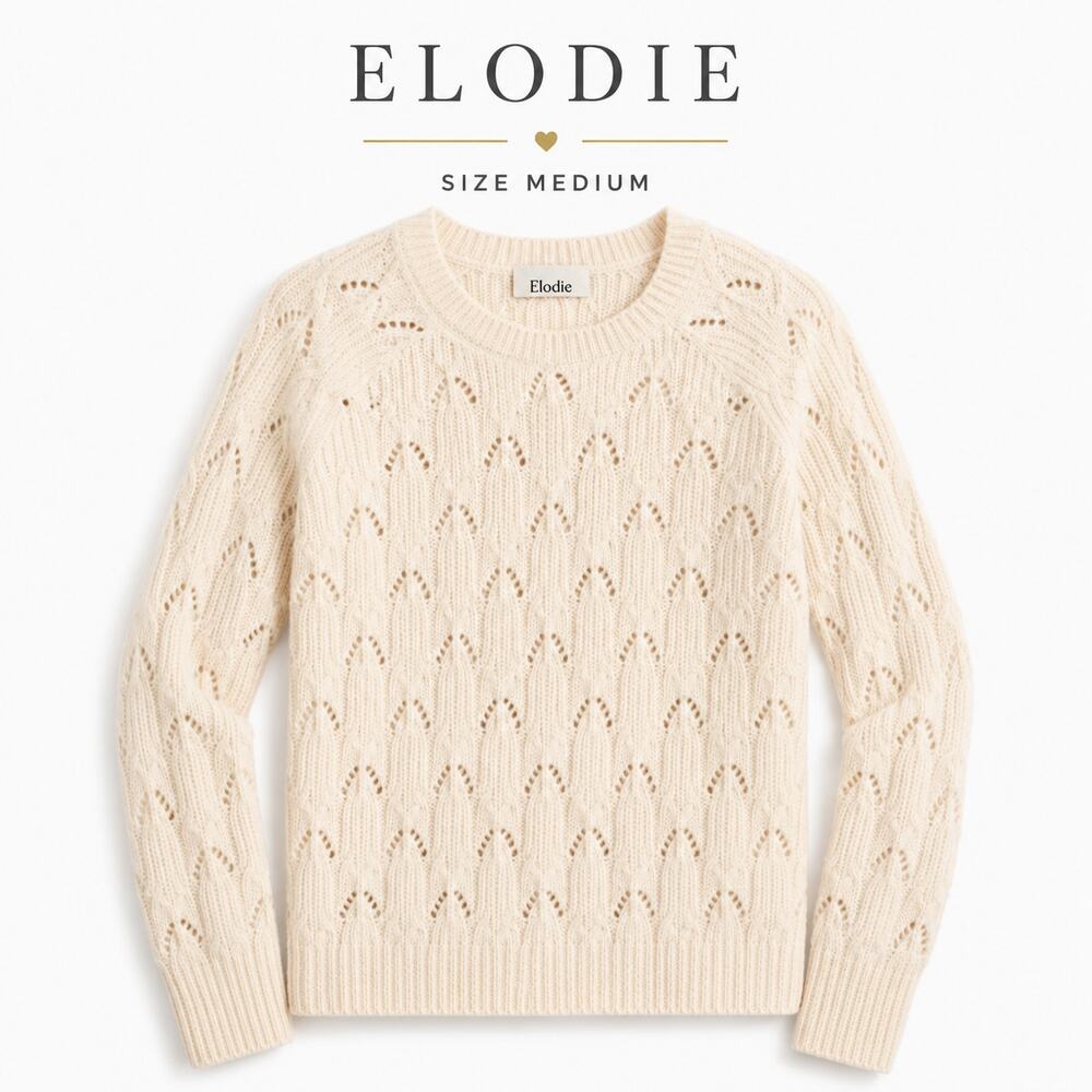 Elodie Women's Pointelle Knit Pullover Beige Sweater NWT Size Medium